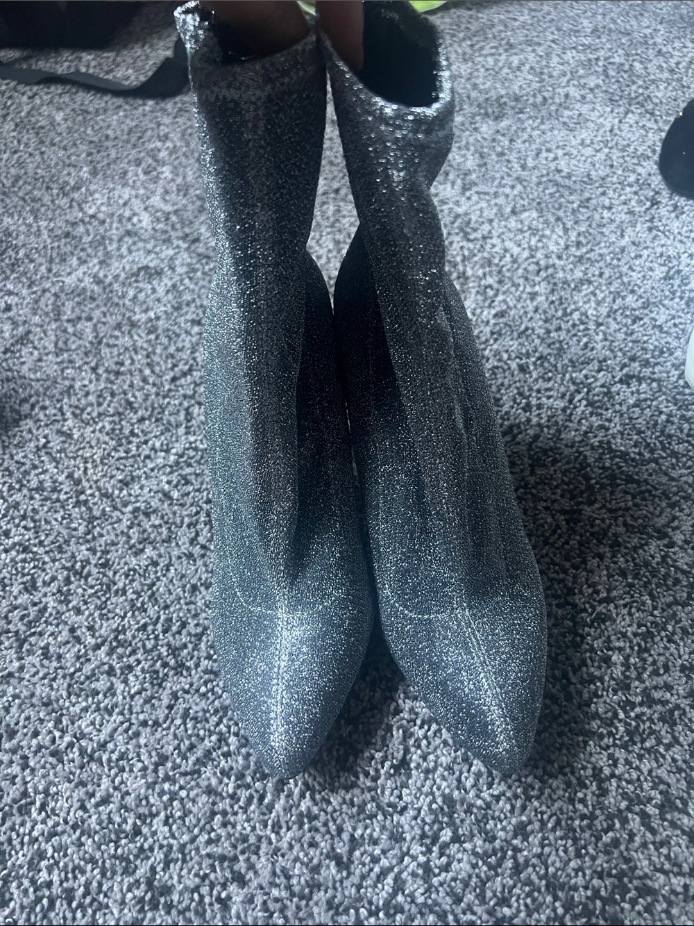 Neiman Marcus Glitter Pointed Sock Booties - Silver